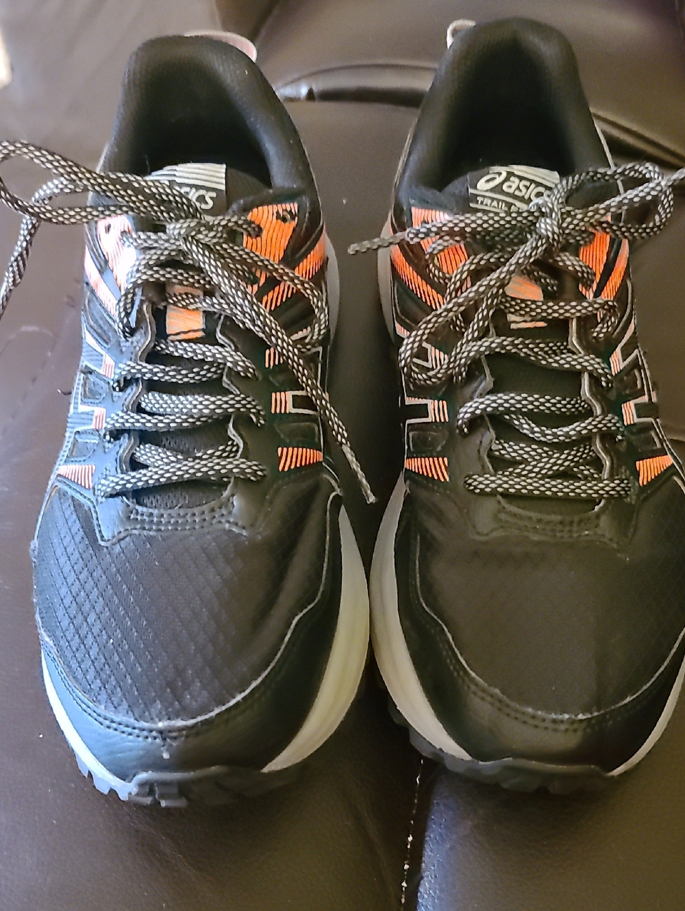 Women's ASICS Black and Orange Trail Running Sneakers SZ 10